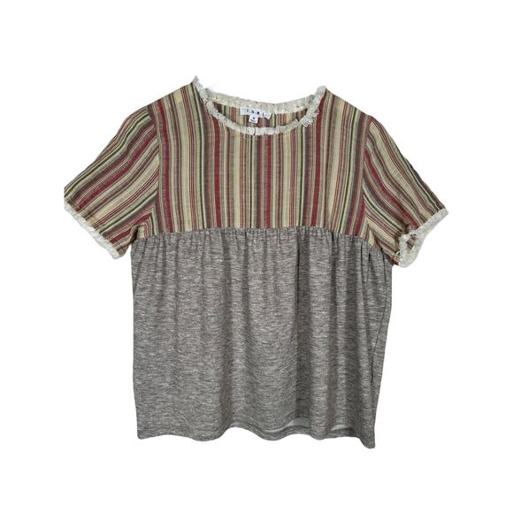 THML mixed Media‎ Short Sleeve Top Size M Boho Casual Grey Browns - Picture 1 of 11